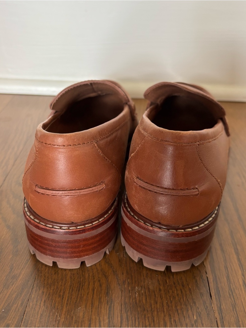 Madewell Corrine Tan Leather Lug-Sole Women's Penny Loafers - Picture 4 of 6